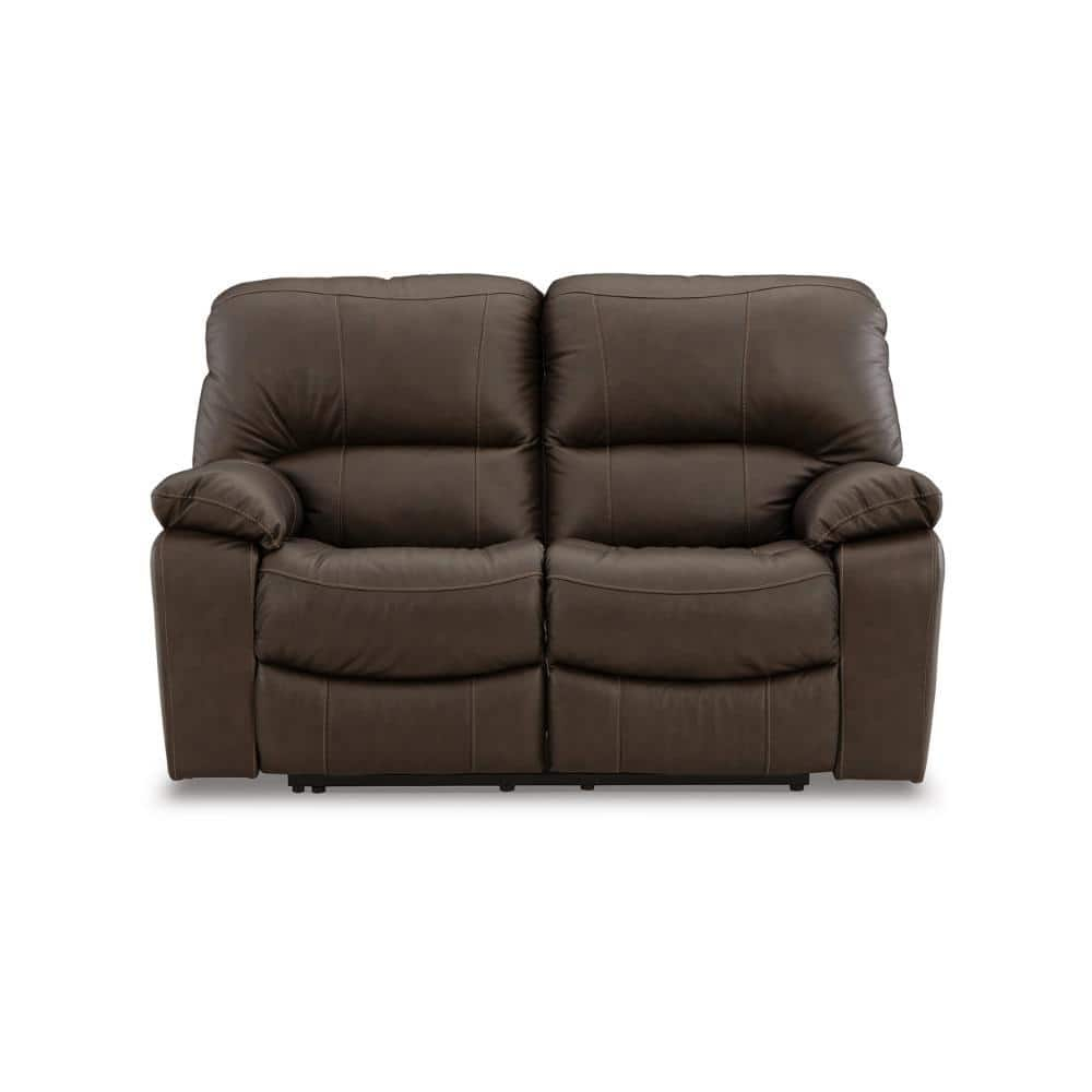Benjara Niy 65 Inch Power Recliner Loveseat, Cushioned, Dark Brown Leather-Color:BrownMaterial