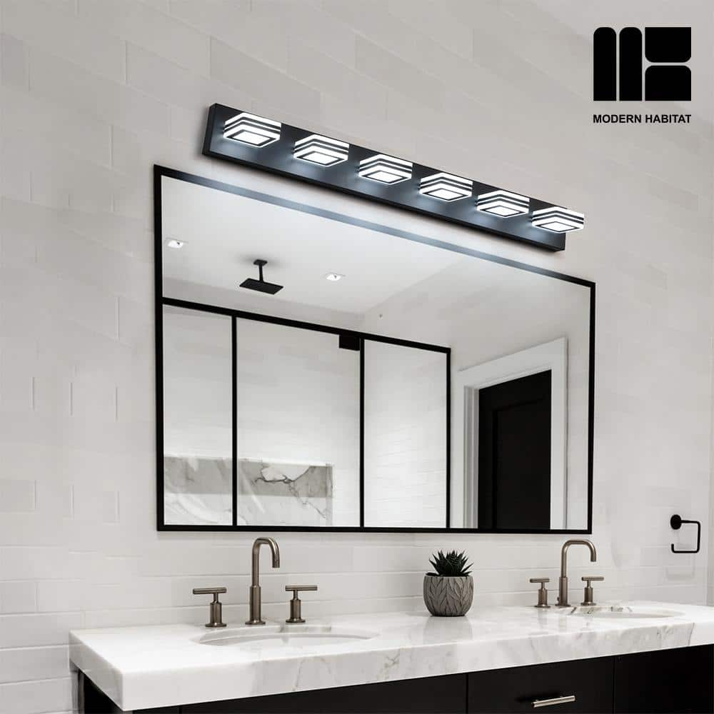 GlamourGaze 39 in. 6-Light Acrylic Black LED Vanity Light with Bathroom
