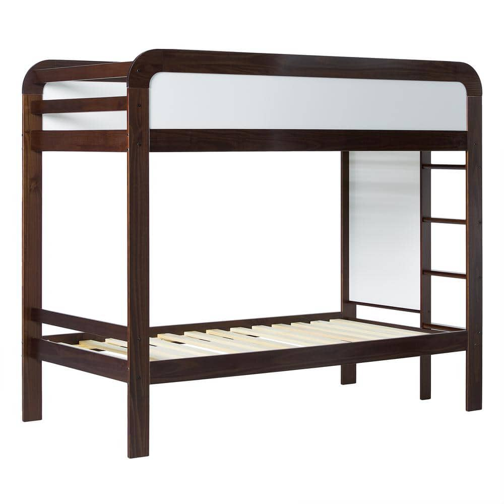Walker Edison Contemporary Twin over Twin Wooden Bunk Bed with Ladder, Walnut