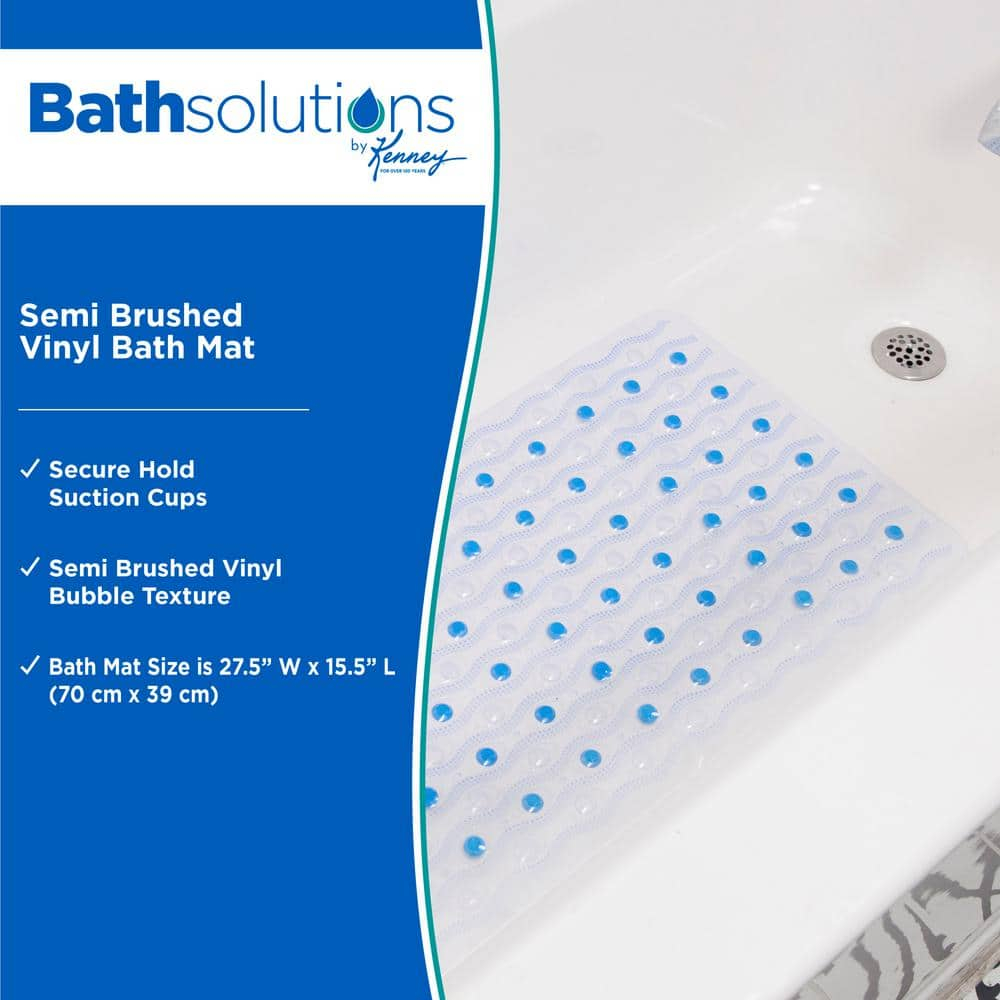 Kenney® Inside the Shower Vinyl Semi-Brushed Bath Mat with Suction Cups and Drain Holes, 27.5" L x 15.5" W, Clear and Blue