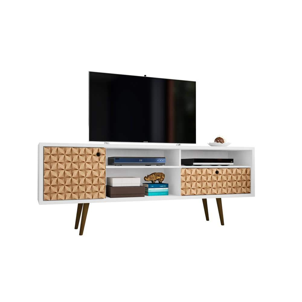 Manhattan Comfort 202AMC67 70.86 in. Liberty Mid-Century - Modern TV Stand with 4 Shelving Spaces & 1 Drawer, White & 3D Brown Prints