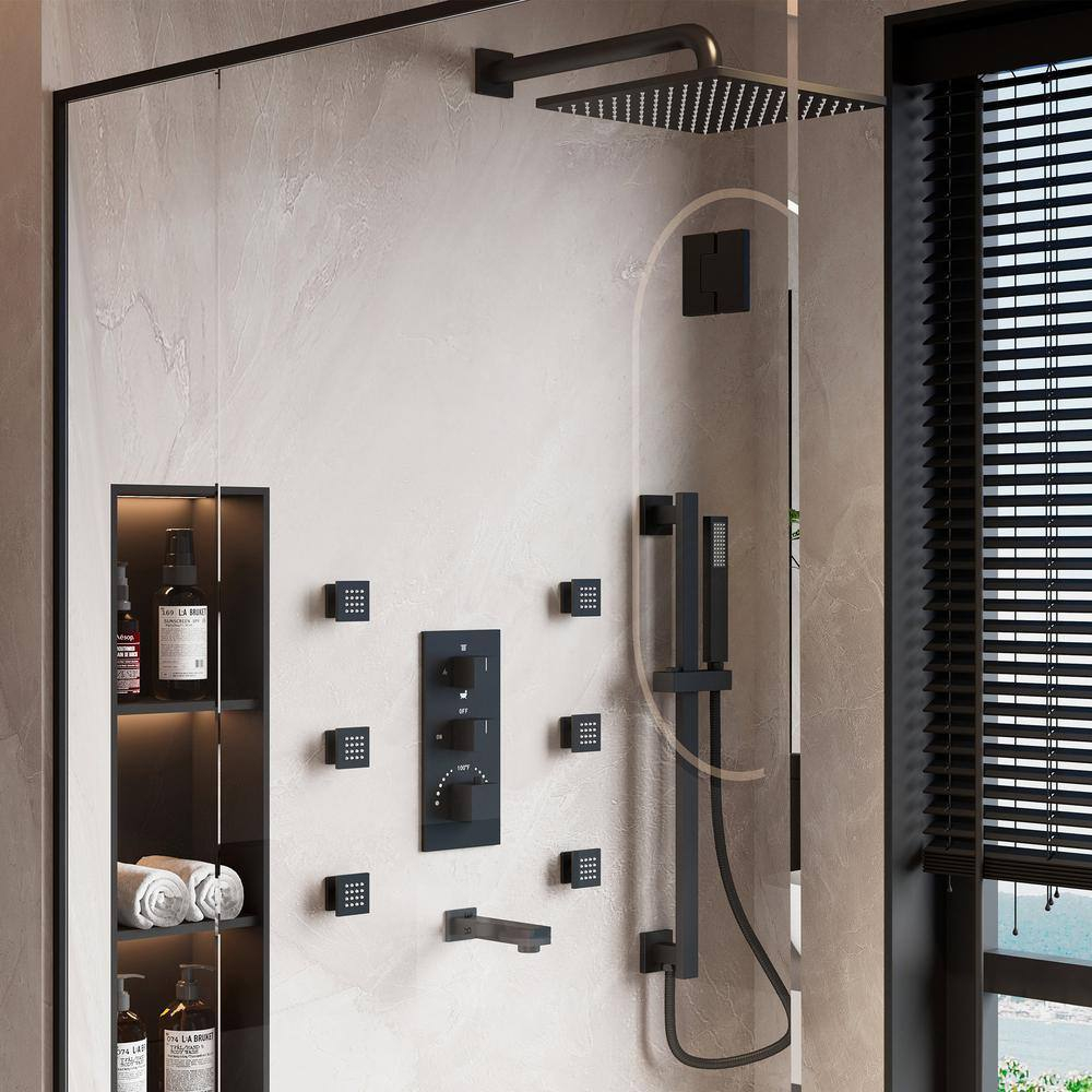 Matte Black Stainless Steel Wall Mounted Shower System with Body Jets