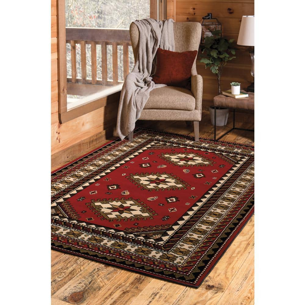 United Weavers Plaza Fleur Area Rug, Bordered Pattern, Red, 5'3" x 7'2"