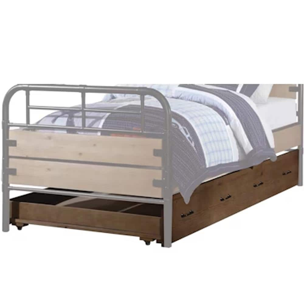 Antique Oak Twin Trundle Bed with Drawer and Wood Frame