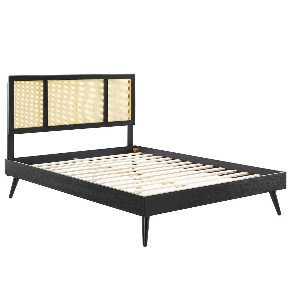 Kelsea Cane and Wood King Platform Bed With Splayed Legs Black