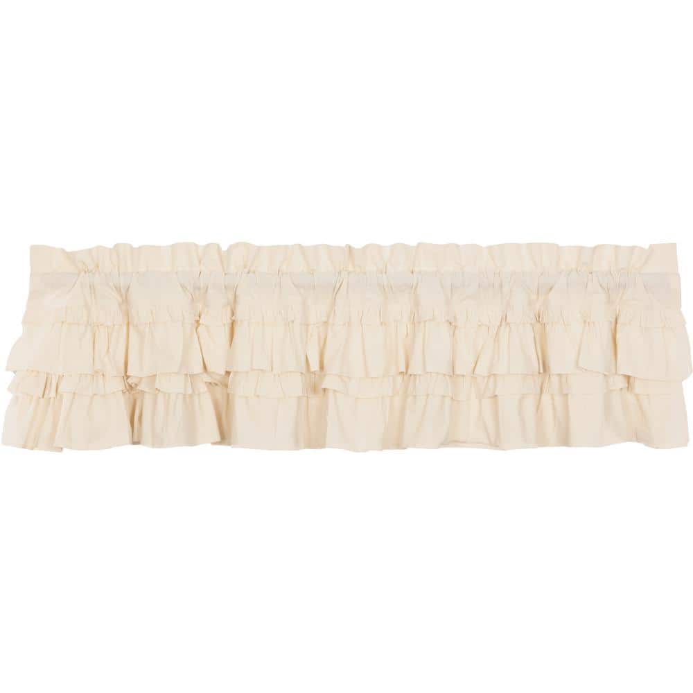 VHC Brands Muslin Ruffled Unbleached Natural Tan Valance Farmhouse Cotton Window Treatment for Living Room or Kitchen 16" Lx72 W