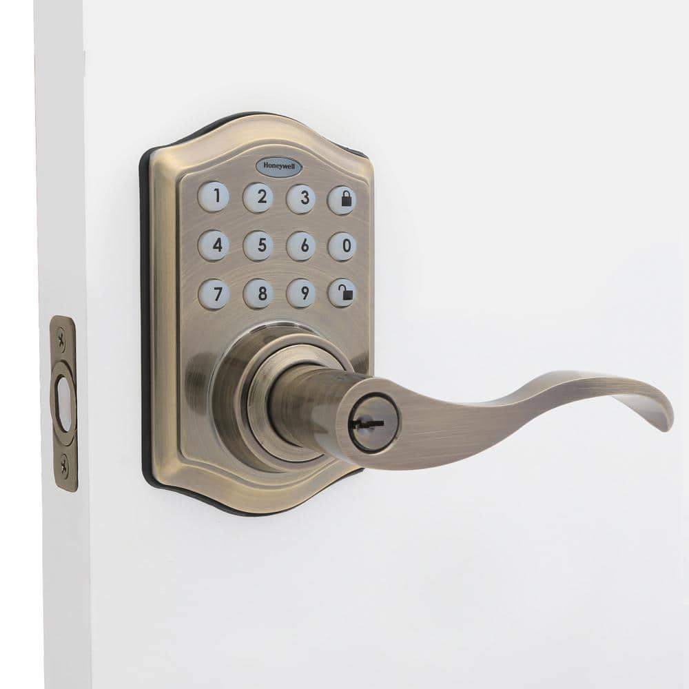 Honeywell Locks, Electronic Entry Lever Door Lock, Antique Brass, 8734101