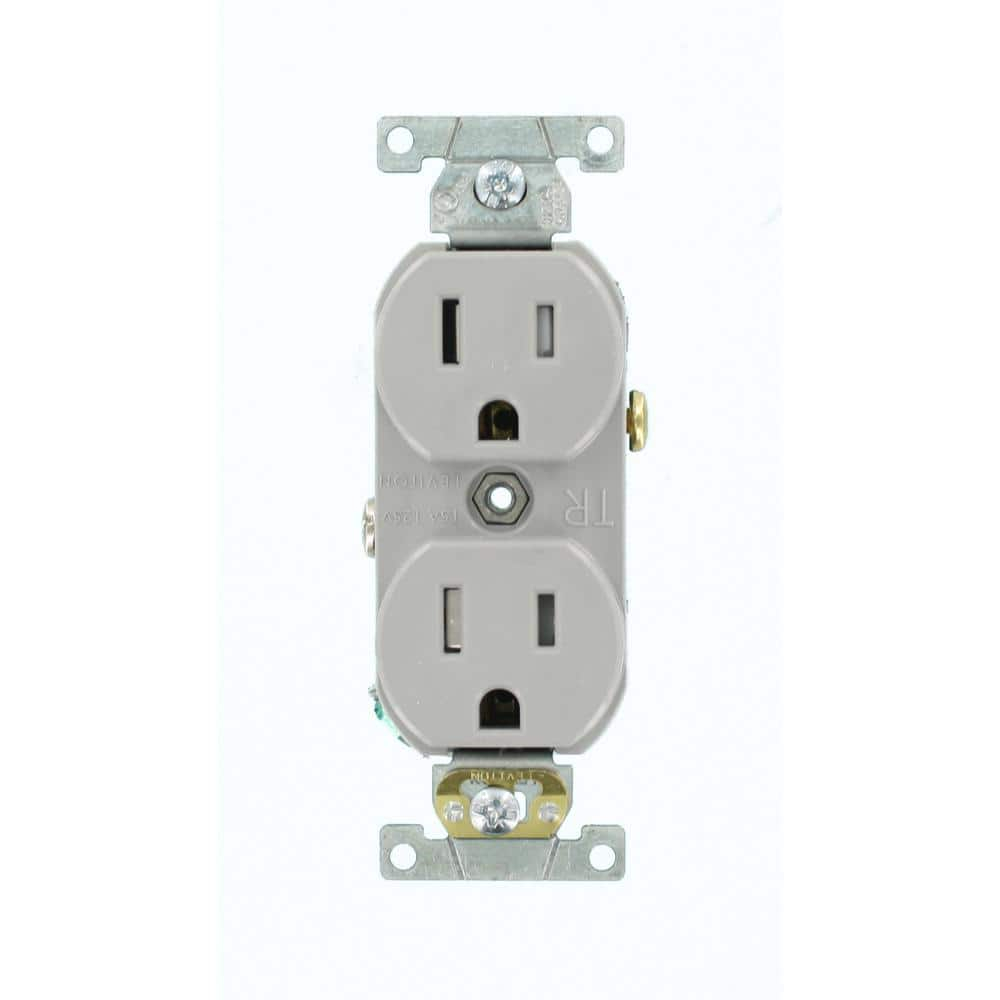 Gray Tamper Resistant Duplex Outlet with Wall Plate