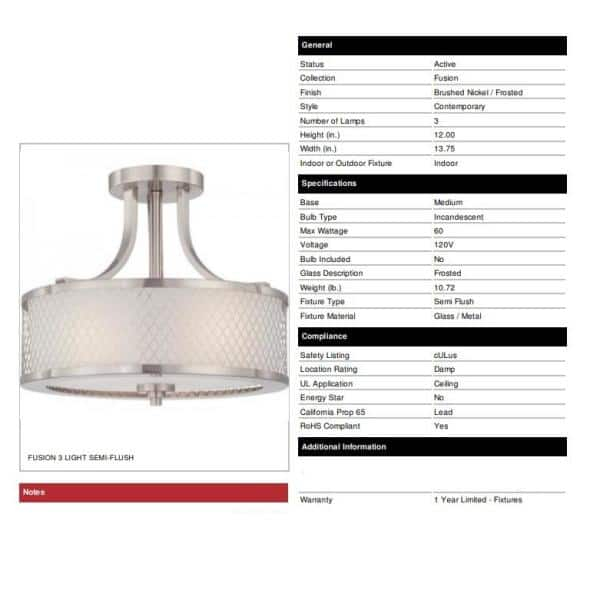 Nuvo 60-4692 - Fusion - 3 Light Semi Flush Fixture w/ Frosted Glass