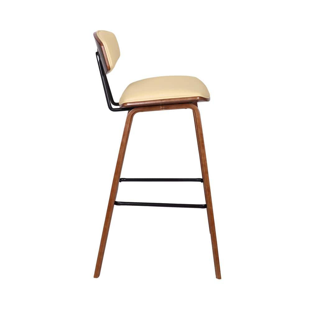 Armen Living Indoor Fox 28.5" Bar Height Black Faux Leather and Black Wood Mid-Century Modern Bar Stool