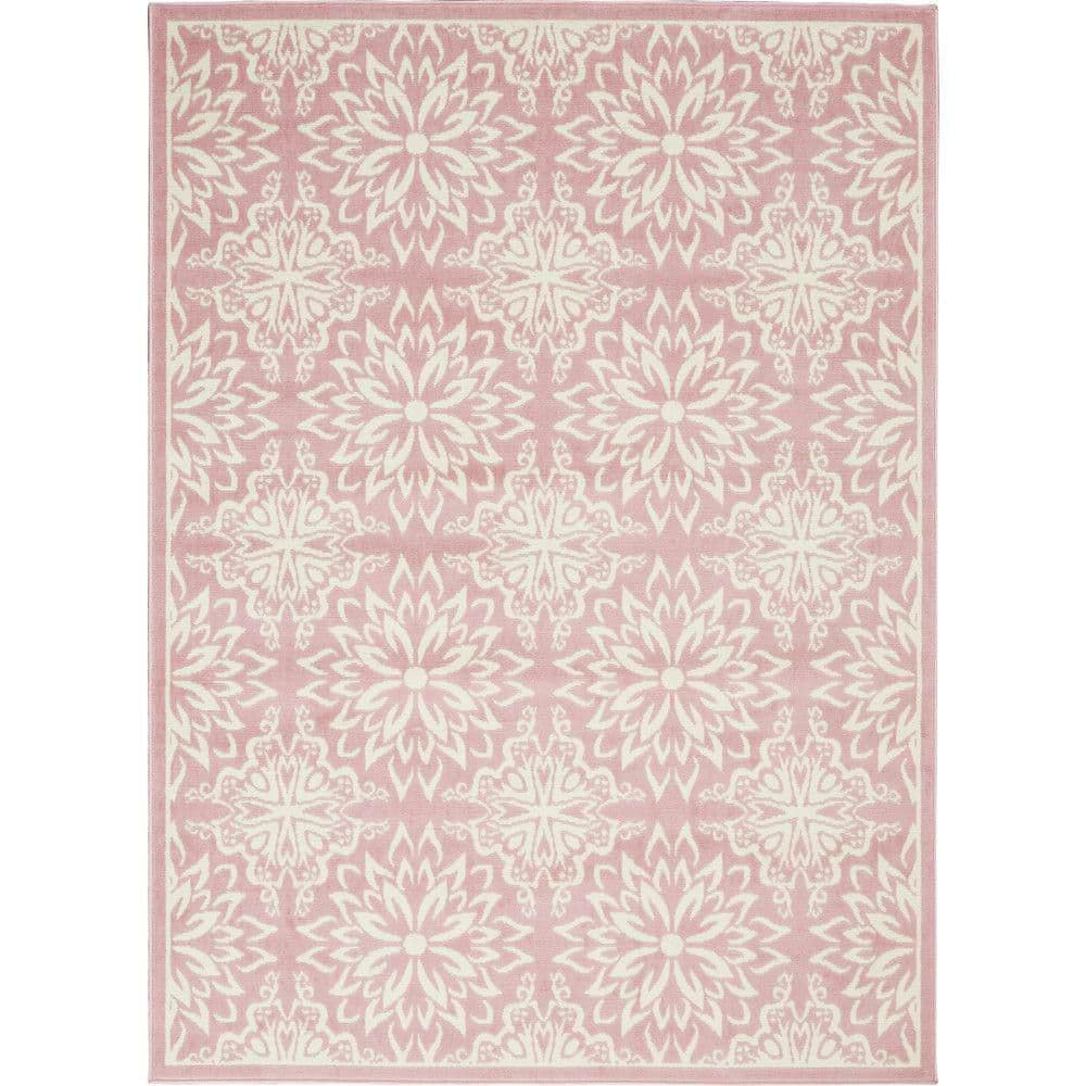 Nourison Jubilant Geometric Floral Ivory/Pink 5'3" x 7'3" Area Rug, (5' x 7')