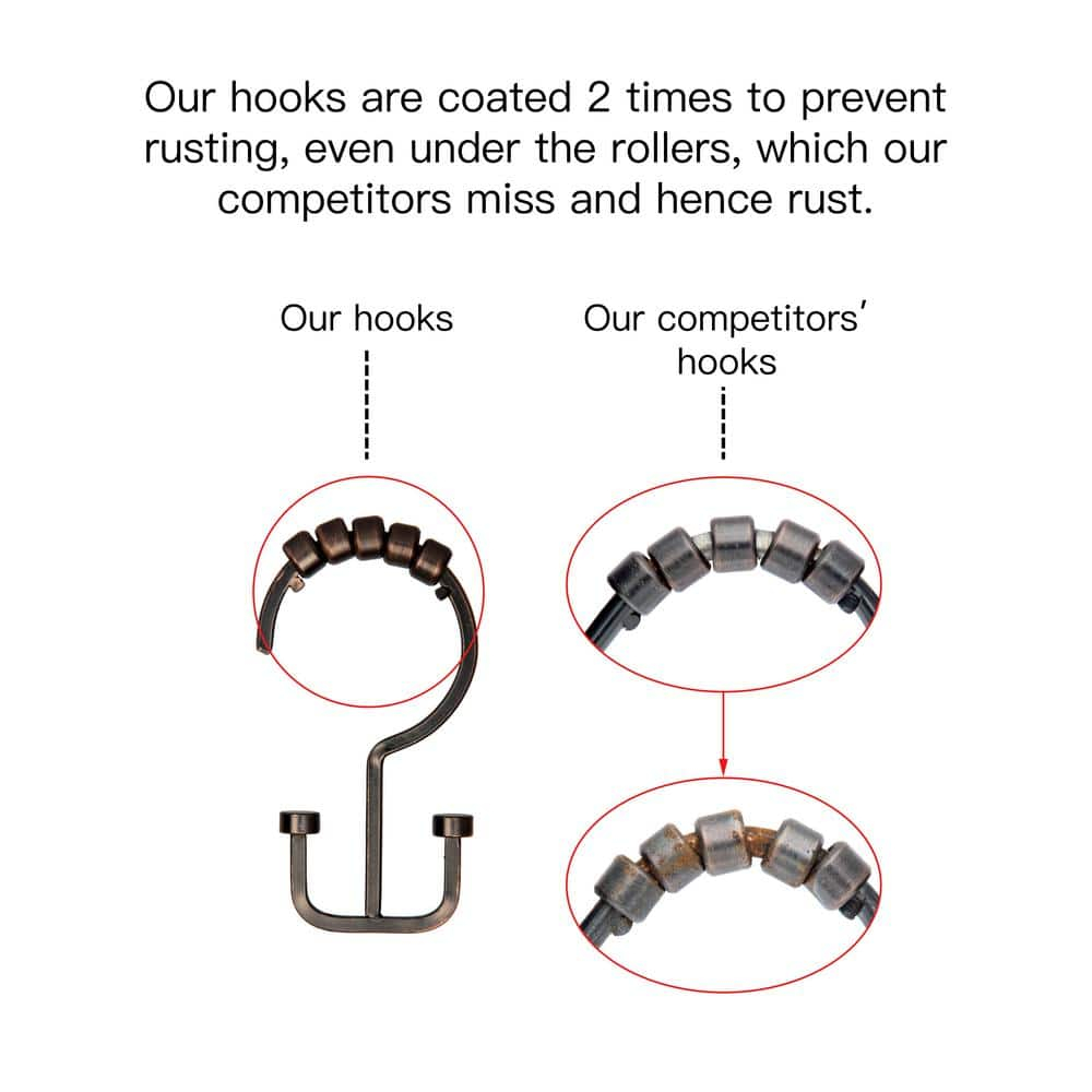 Utopia Alley Shower Hooks - Double Shower Curtain Rings for Bathroom - Rust Resistant Shower Curtain Hooks for Shower Curtain or Liner - Double Shower Curtain Hooks - Set of 12, Oil Rubbed Bronze