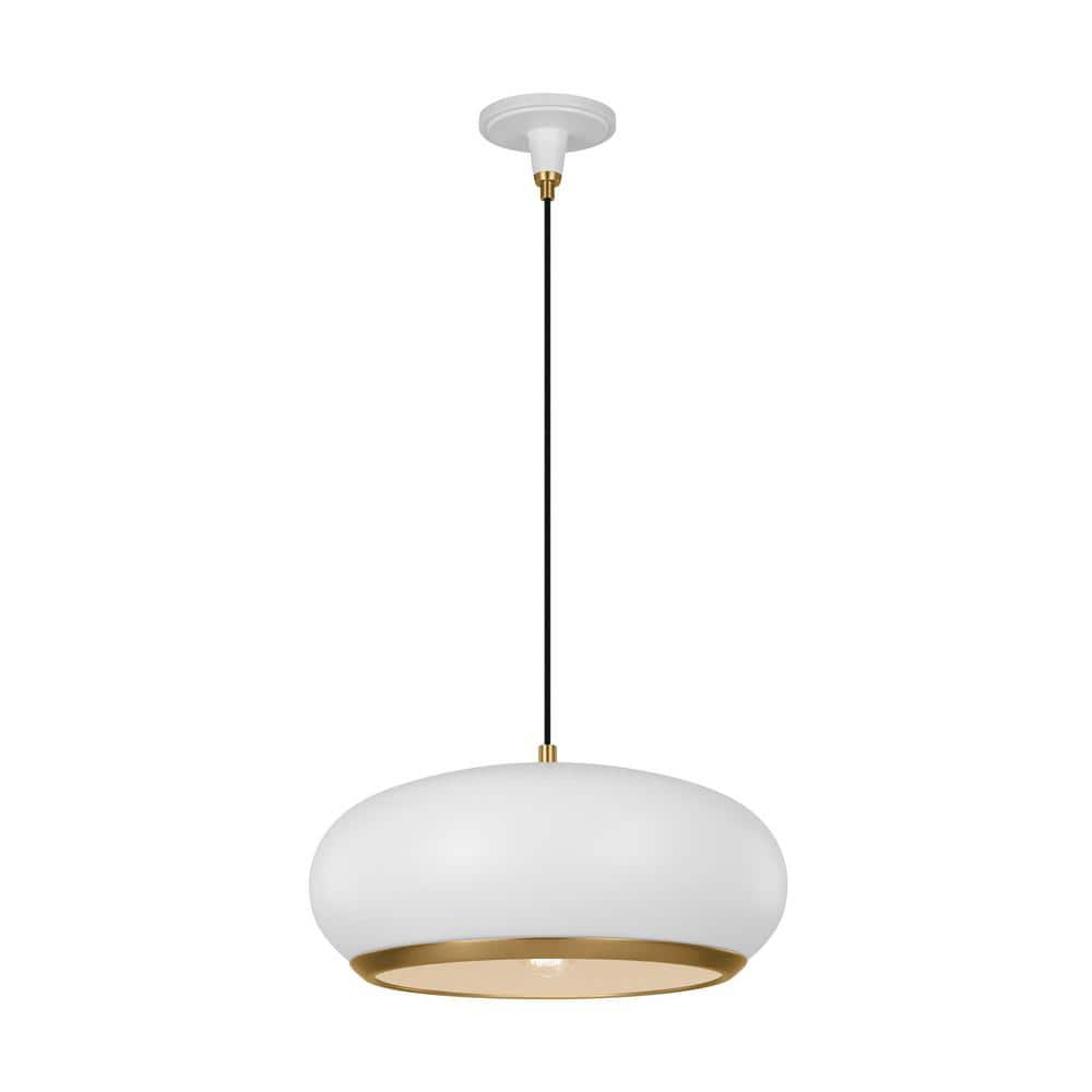 Clasica Matte White Glass Pendant Light with Aged Iron Steel Shade