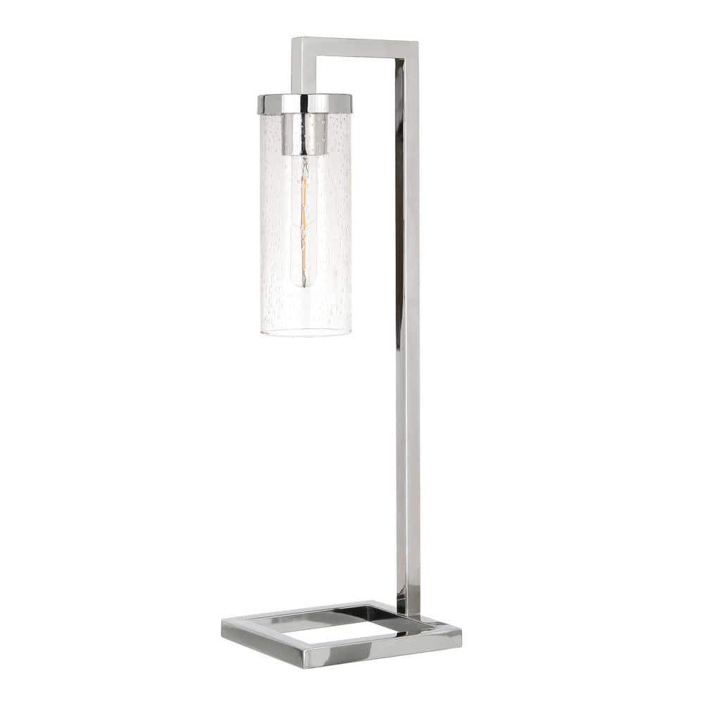 Evelyn&Zoe Modern Metal Table Lamp with Seeded Glass Shade