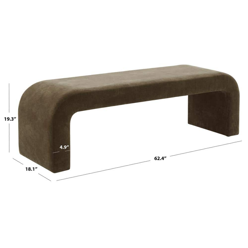 SAFAVIEH Couture Caralynn Solid Velvet Modern Bench, Dark Olive Green