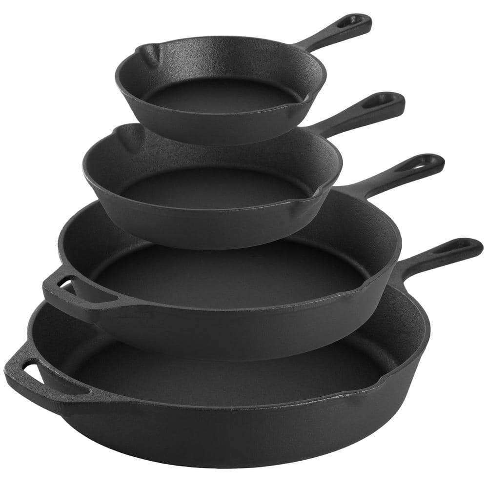 MegaChef 14 Piece Cast Iron Skillet Set with Tempered Glass Lids & Silicone Holders