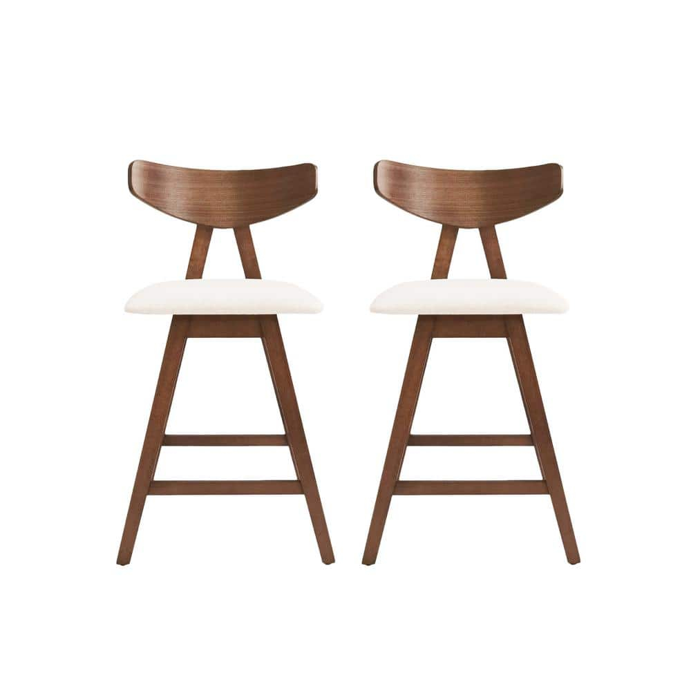 Noble House Marten Indoor Fabric Upholstered Wood Counter Stools, Set of 2, Light Beige