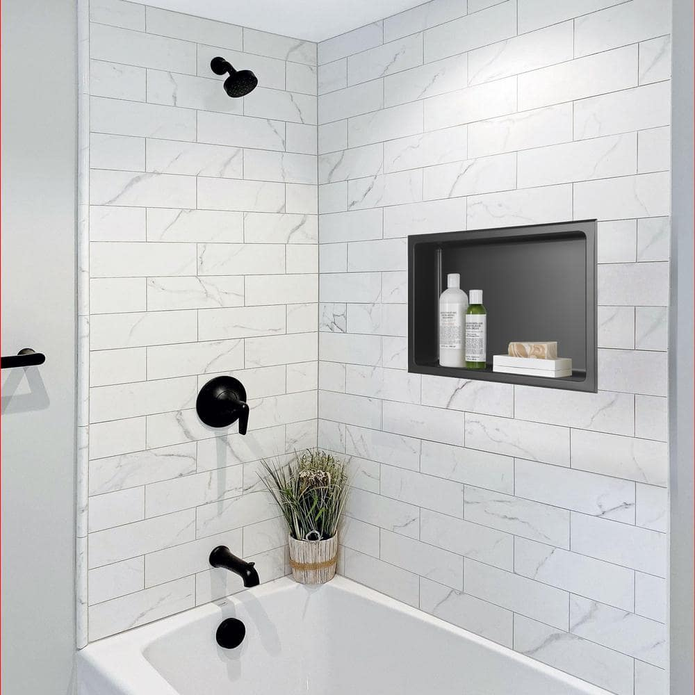 16 in. W x 12 in. H x 4 in. D 18-Gauge Bathroom Shower Wall Niche in Matte Black