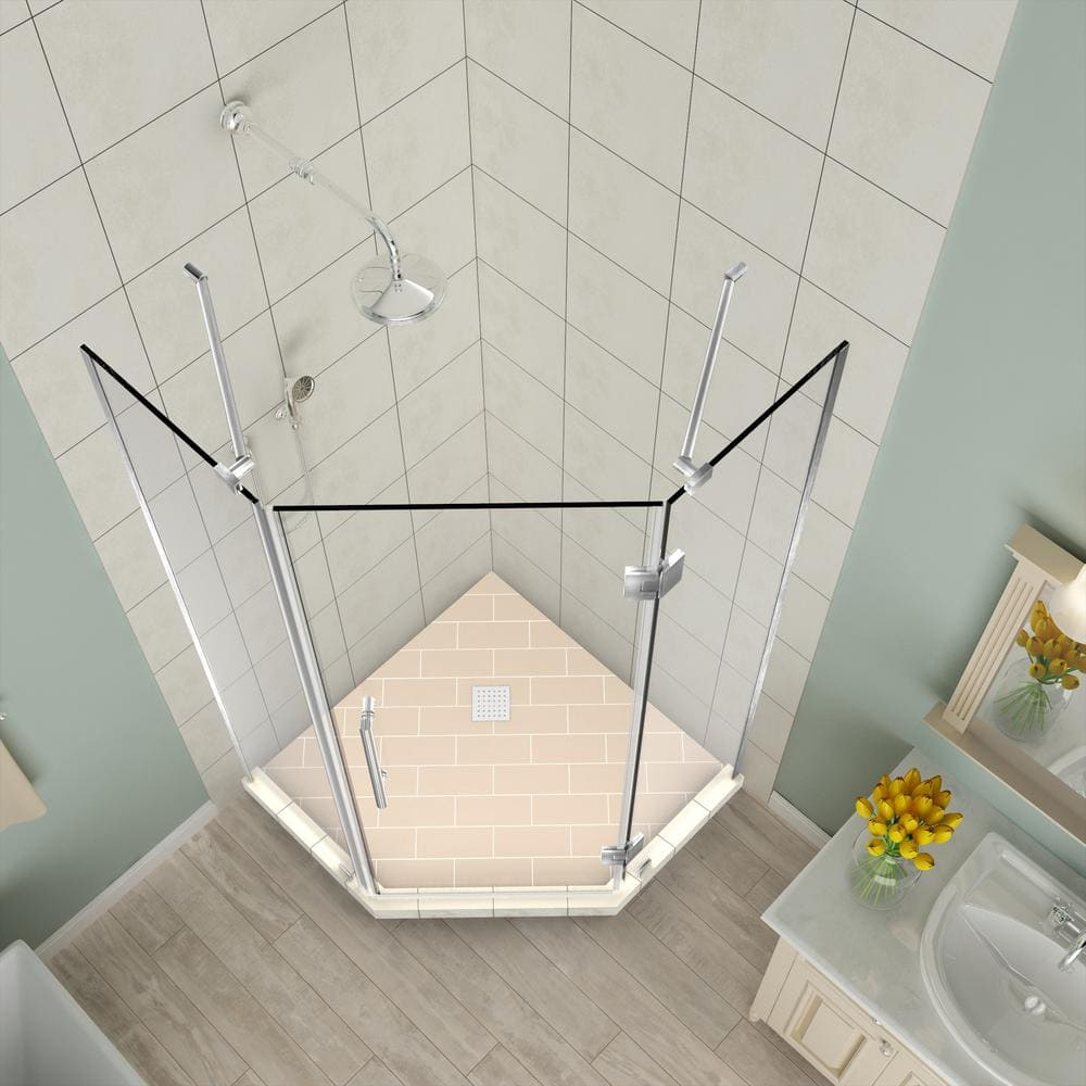Merrick Frameless Clear Glass Neo-Angle Shower Enclosure with Stainless Steel Hardware
