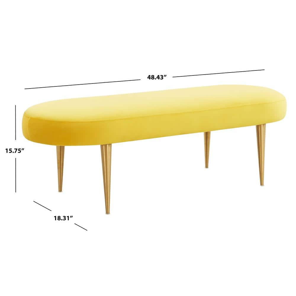 SAFAVIEH Couture Corinne Oval Solid Velvet Contemporary Bench, Marigold