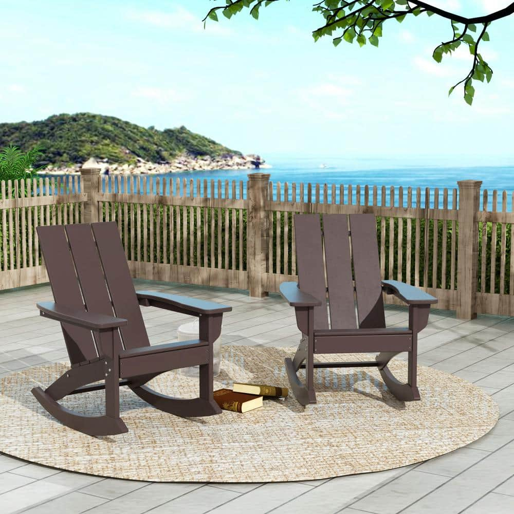 Polytrends  Shoreside Modern Eco-Friendly Poly Adirondack Rocking Chairs (Set of 2) Dark Brown