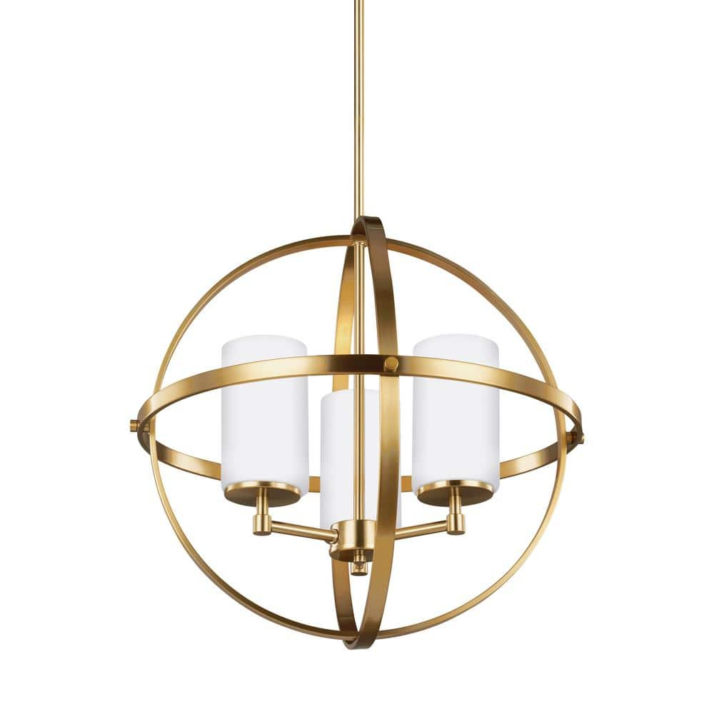 Satin Bronze Mini Cage Chandelier with Etched Glass Shades