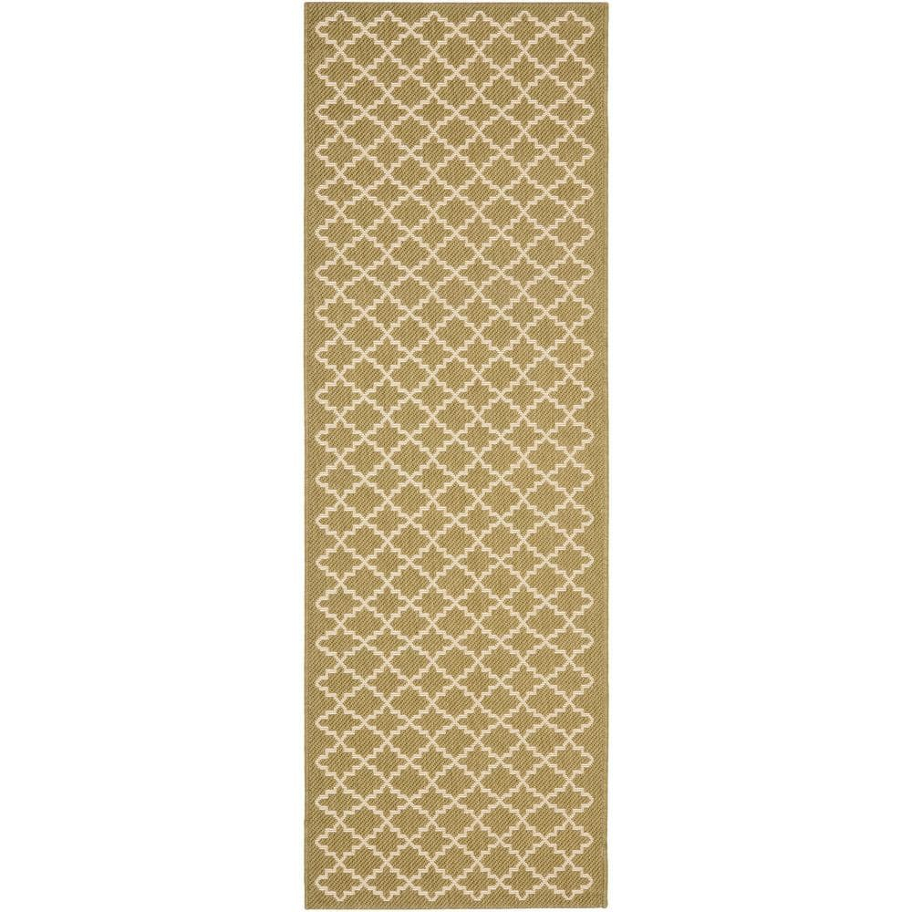 SAFAVIEH Courtyard Hilbert Trellis Indoor/Outdoor Runner Rug, 2'3" x 6'7", Green/Beige