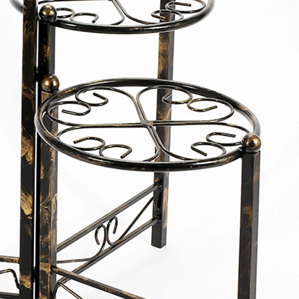 3 Tier Heart Clover Design Round Top Metal Plant Stand, Black- Saltoro Sherpi