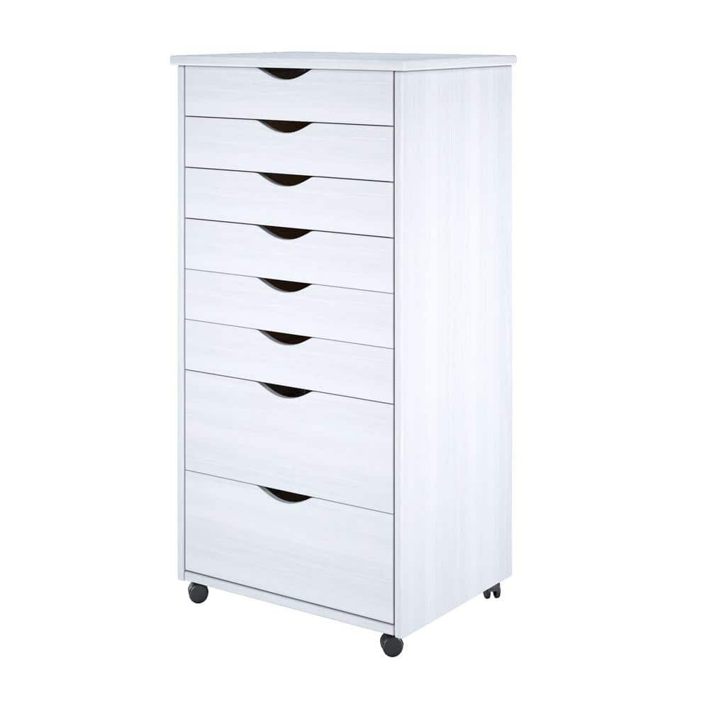 Adeptus Solid Wood   6+2 Drawer Wide Roll Cart - White