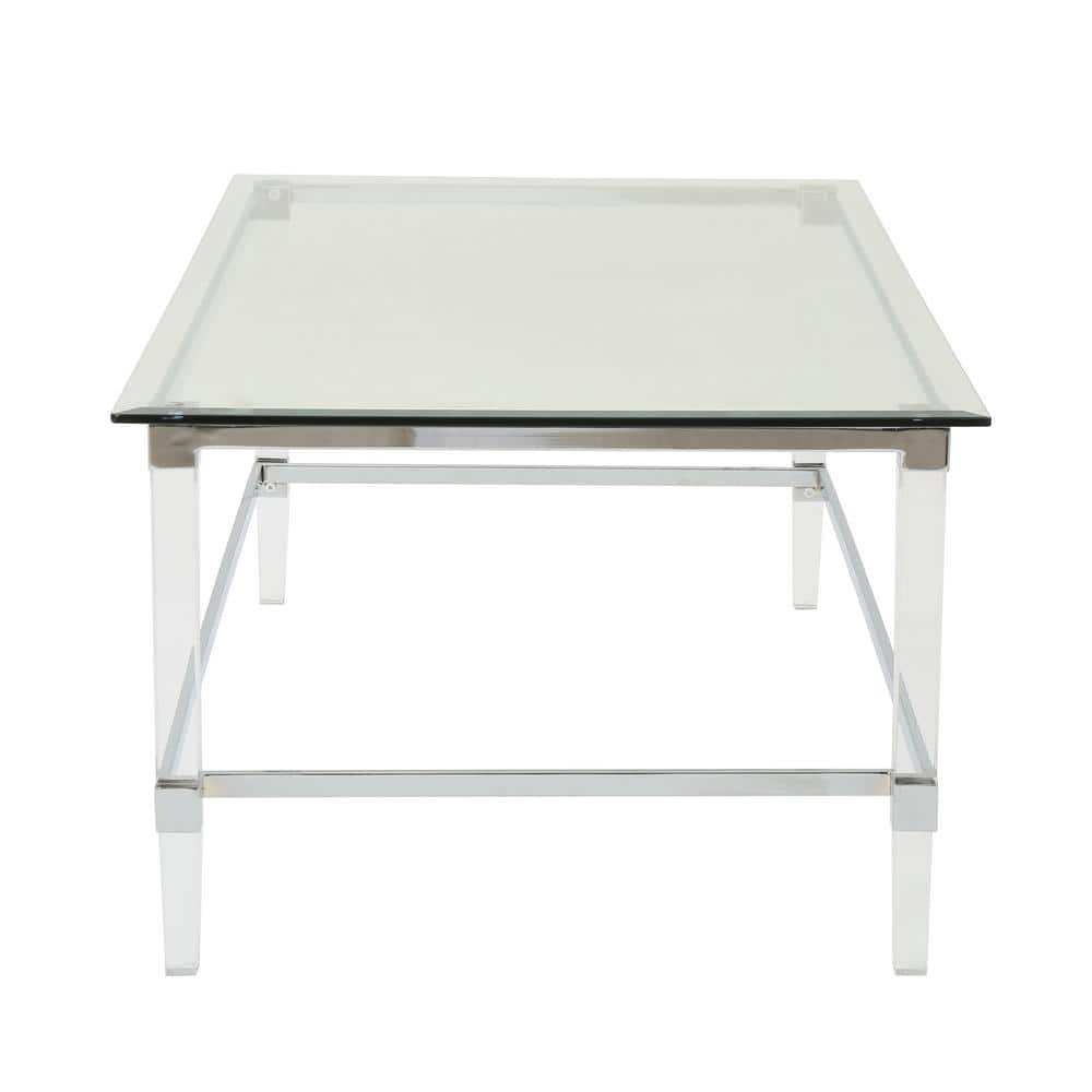 Noble House Liat Modern Tempered Glass Rectangular Coffee Table with Acrylic and Iron Accents