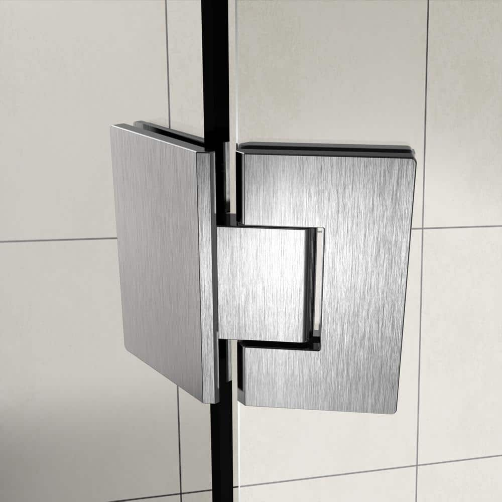 Merrick Frameless Clear Glass Neo-Angle Shower Enclosure with Stainless Steel Hardware