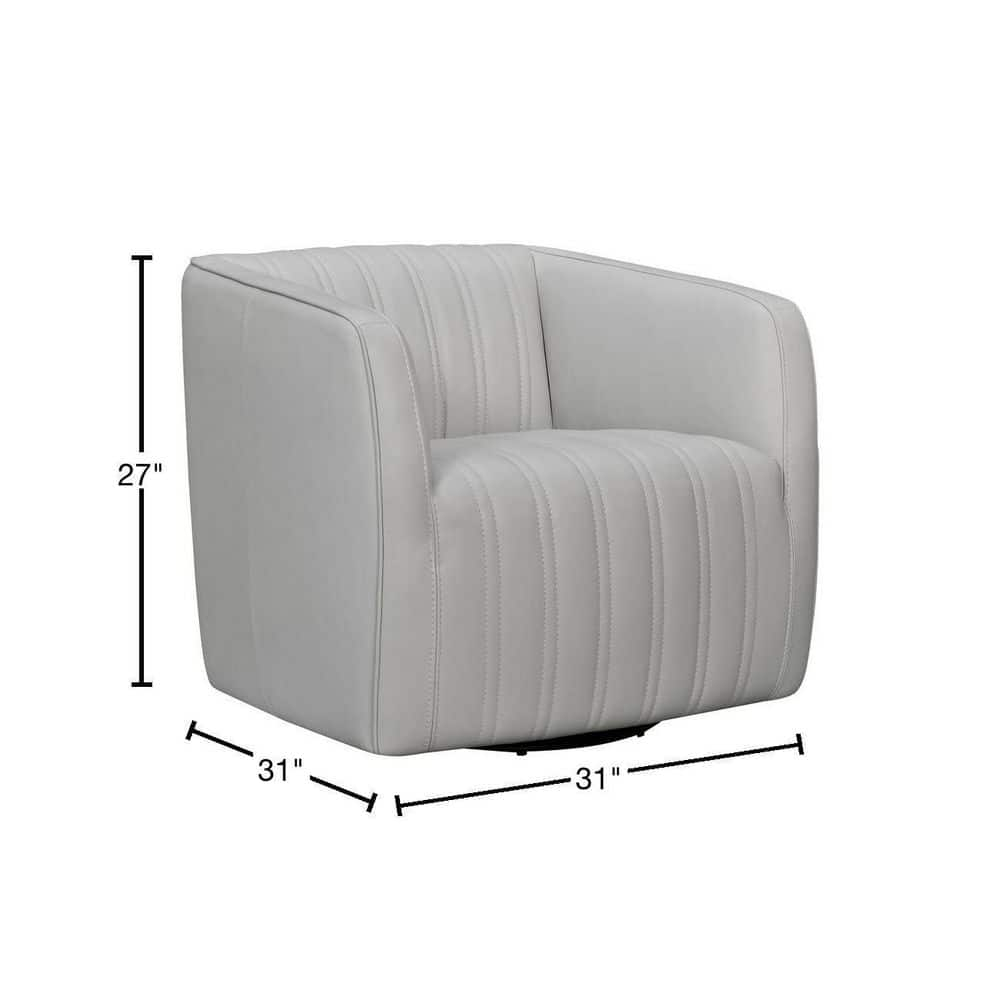 Armen Living Aries Leather Swivel Barrel Chair, Dove Grey