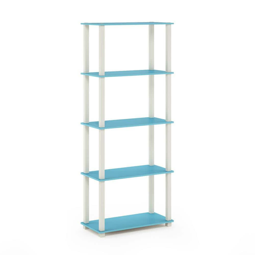 Furinno Turn-S-Tube 5-Tier Square Tubes Display Shelf, Light Blue/White