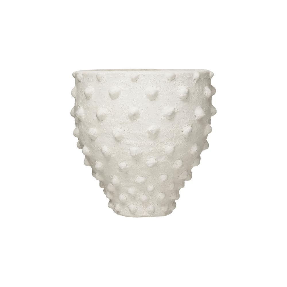 Creative Co-Op Round Terra-cotta Crock with Pointed Polka Dots and Distressed Volcano Glaze, White