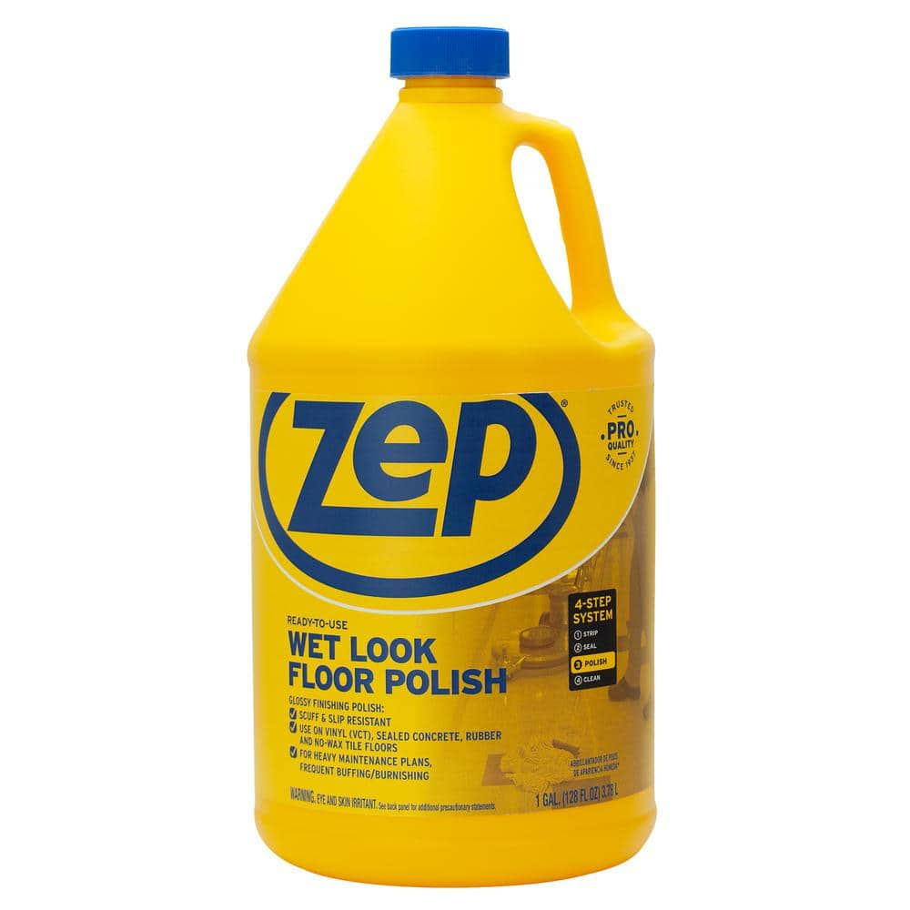 Zep Professional Wet Look Floor Polish Indoor Commercial Floor Cleaners, Mild Ammoniacal, 128 oz