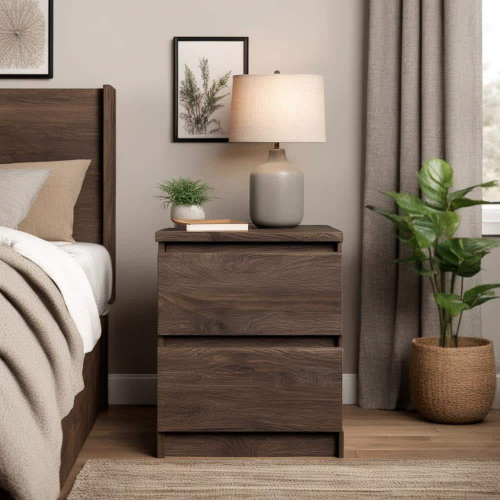 Tvilum Scottsdale 2 Drawer Bedroom Nightstand for Adults, Truffle Oak