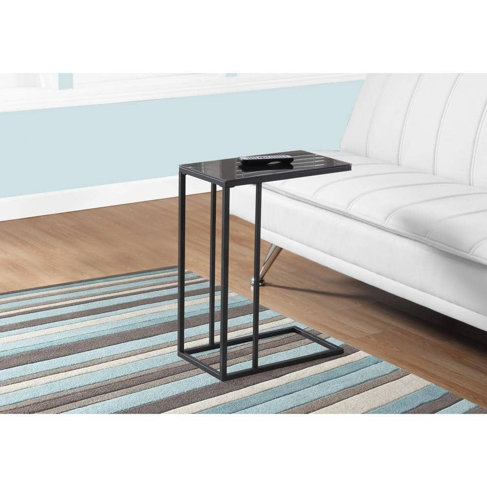 Monarch Specialties Accent Table, C-shaped, End, Side, Snack, Bedroom, Black Tempered Glass
