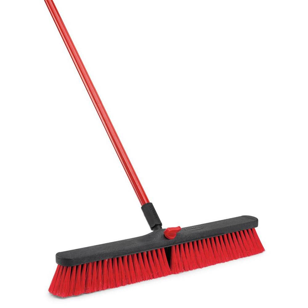 24 in. Black and Red Multi-Surface Push Broom with Steel Handle