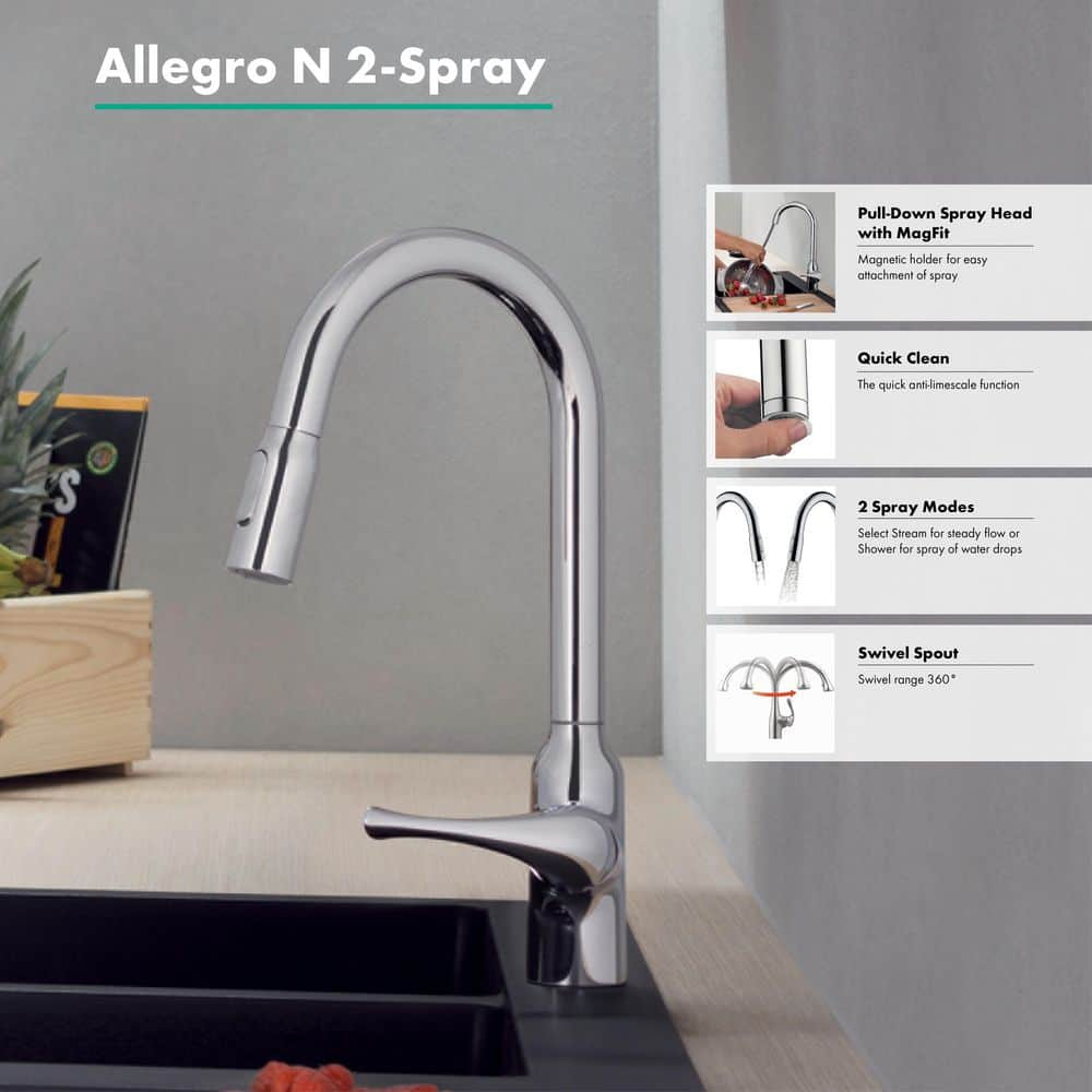 hansgrohe Allegro N HighArc Kitchen Faucet, 2-Spray Pull-Down, 1.75 GPM