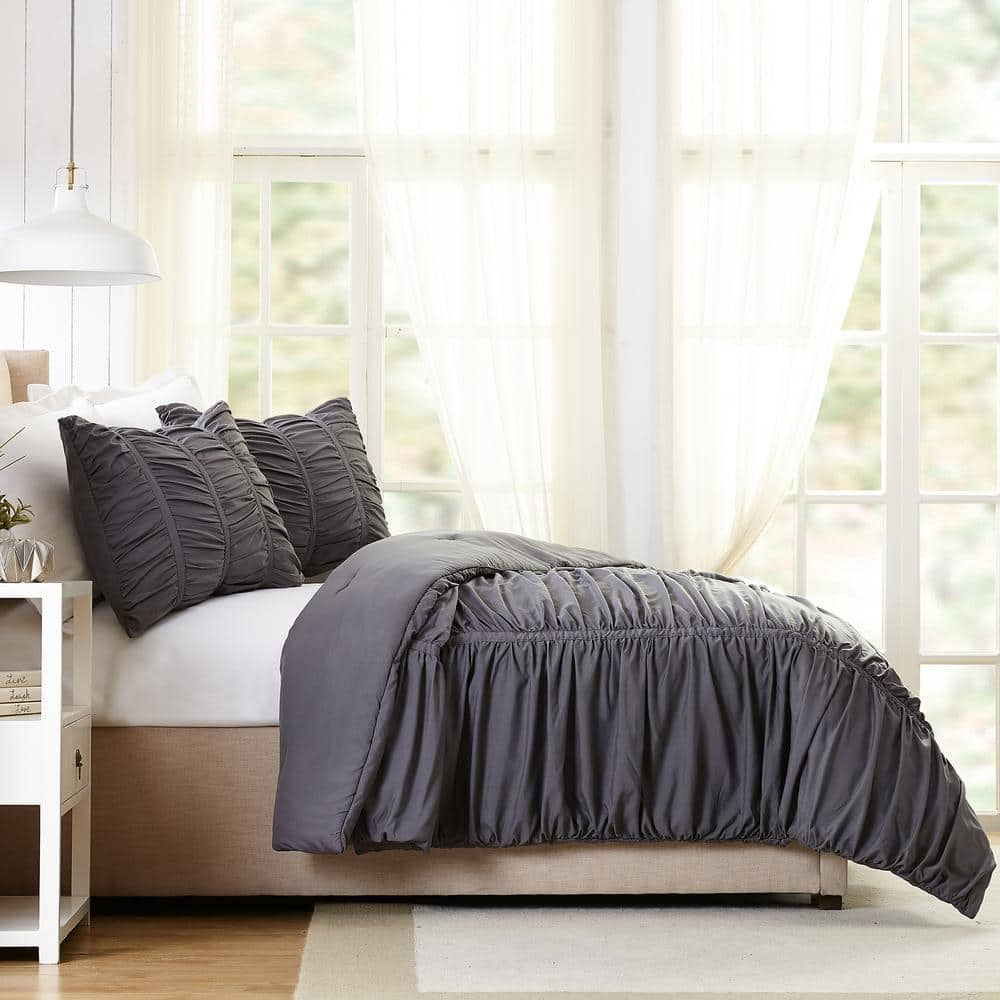 Modern Heirloom Emily Dark Gray 3-Piece Comforter Set, Full/Queen