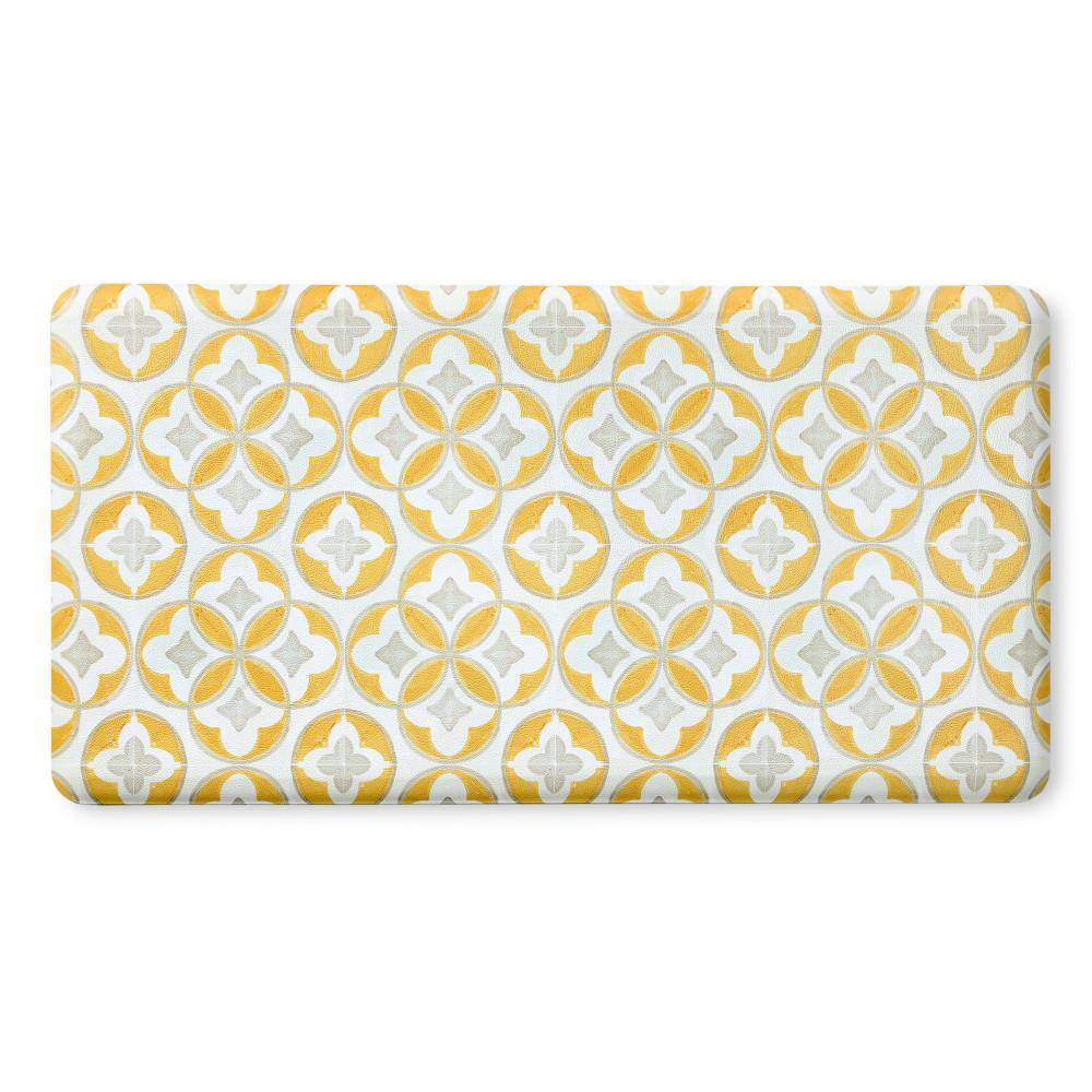 FIESTA Mali Tiles Geo Trellis Anti-Fatigue Comfort Kitchen Mat, Non-Slip Floor Mat, Padded Standing Desk Mat, Yellow/Grey/White, 20"x39"