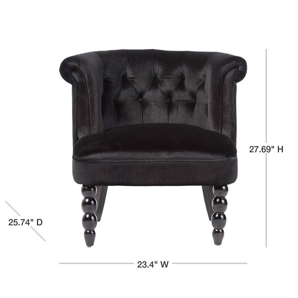 Flax Victorian Style  Black Velvet Fabric Upholstered Vanity Accent Chair