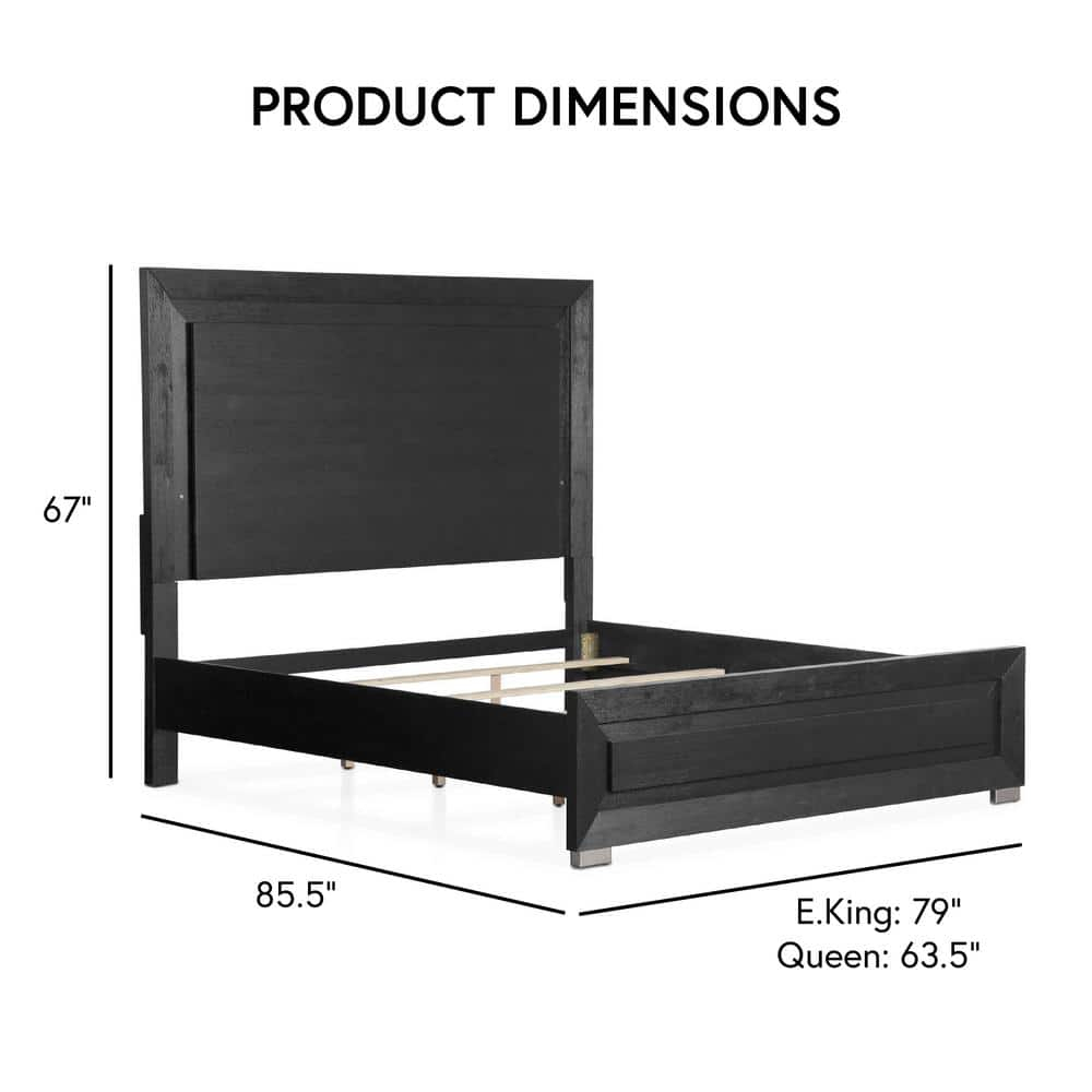 Furniture of America Loomier LED Headboard Solid Wood Eastern King Bed in Black