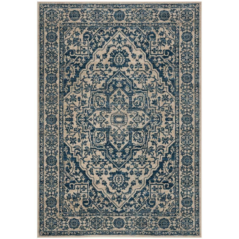SAFAVIEH Brentwood Jaymz Floral Bordered Area Rug, 5'3" x 7'6", Navy/Light Grey