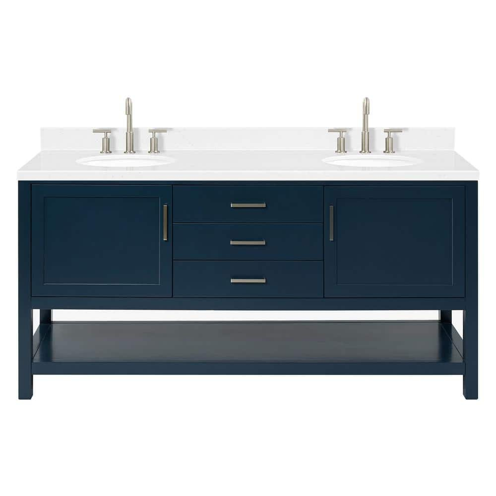 Bay Hill 72.25 in. W x 22 in. D x 36 in. H Double Sink Freestanding Bath Vanity in Midnight Blue with Man-Made Stone Top