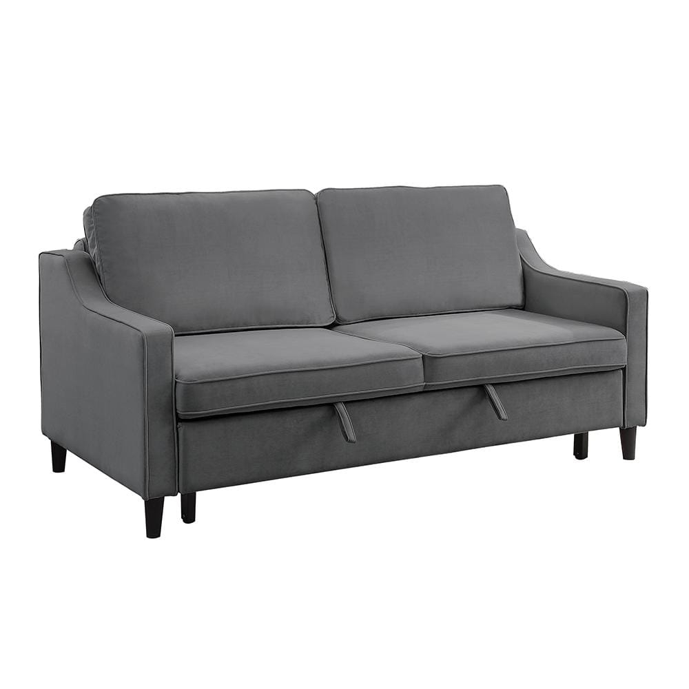 Lexicon Adelia Velvet Convertible Studio Sofa with Pull-Out Bed in Dark Gray