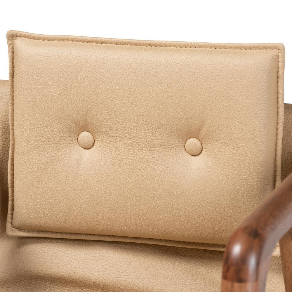 Elegant Beige Cane-Wood High Arm Chair with Button-Tufted Detail