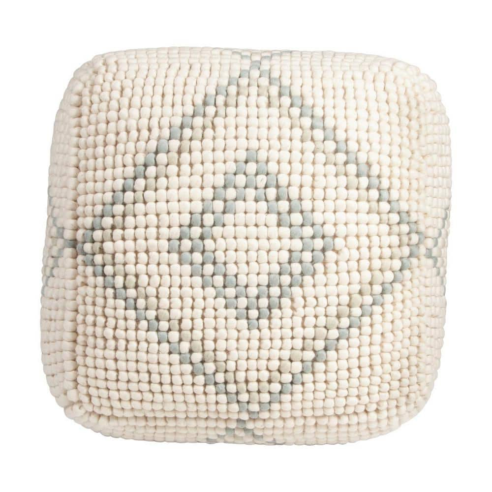 Creative Co-Op Cream New Zealand Pouf with Blue & Green Accents