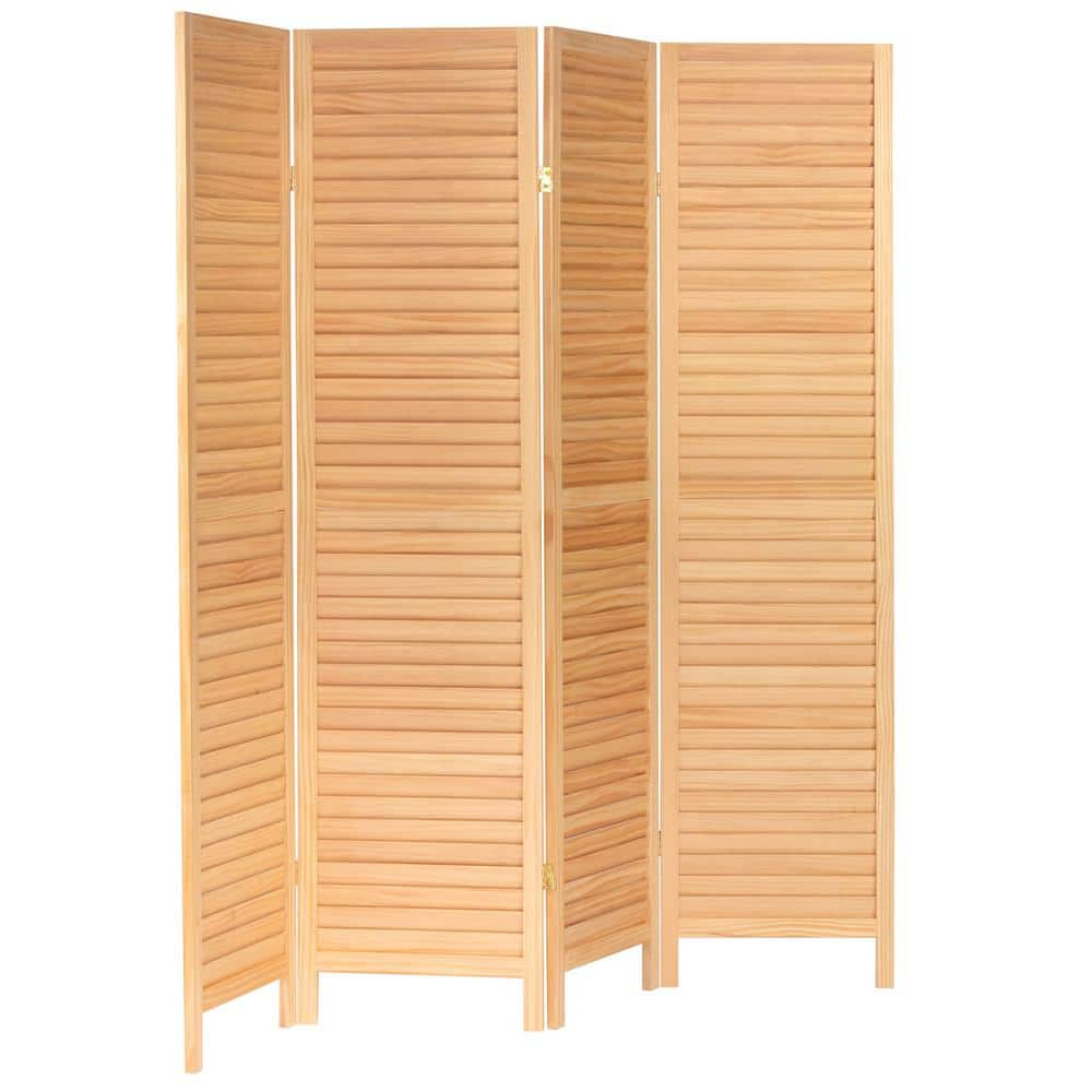 Oriental Furniture 6 ft. Tall Wooden Louvered Room Divider Natural - 4 Panel