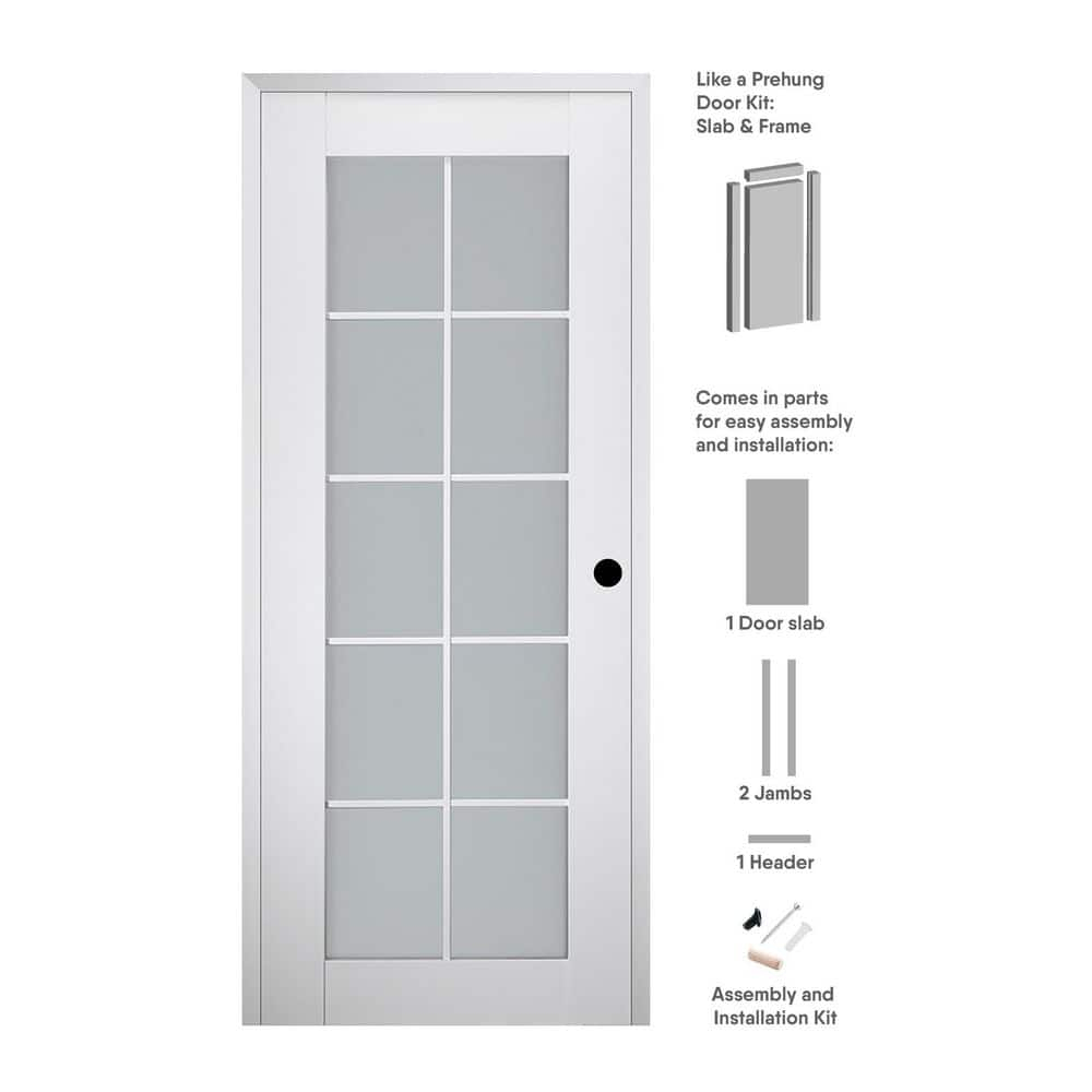 Smart Pro 10-Lite Frosted Glass White Composite Wood Prehung Interior Door